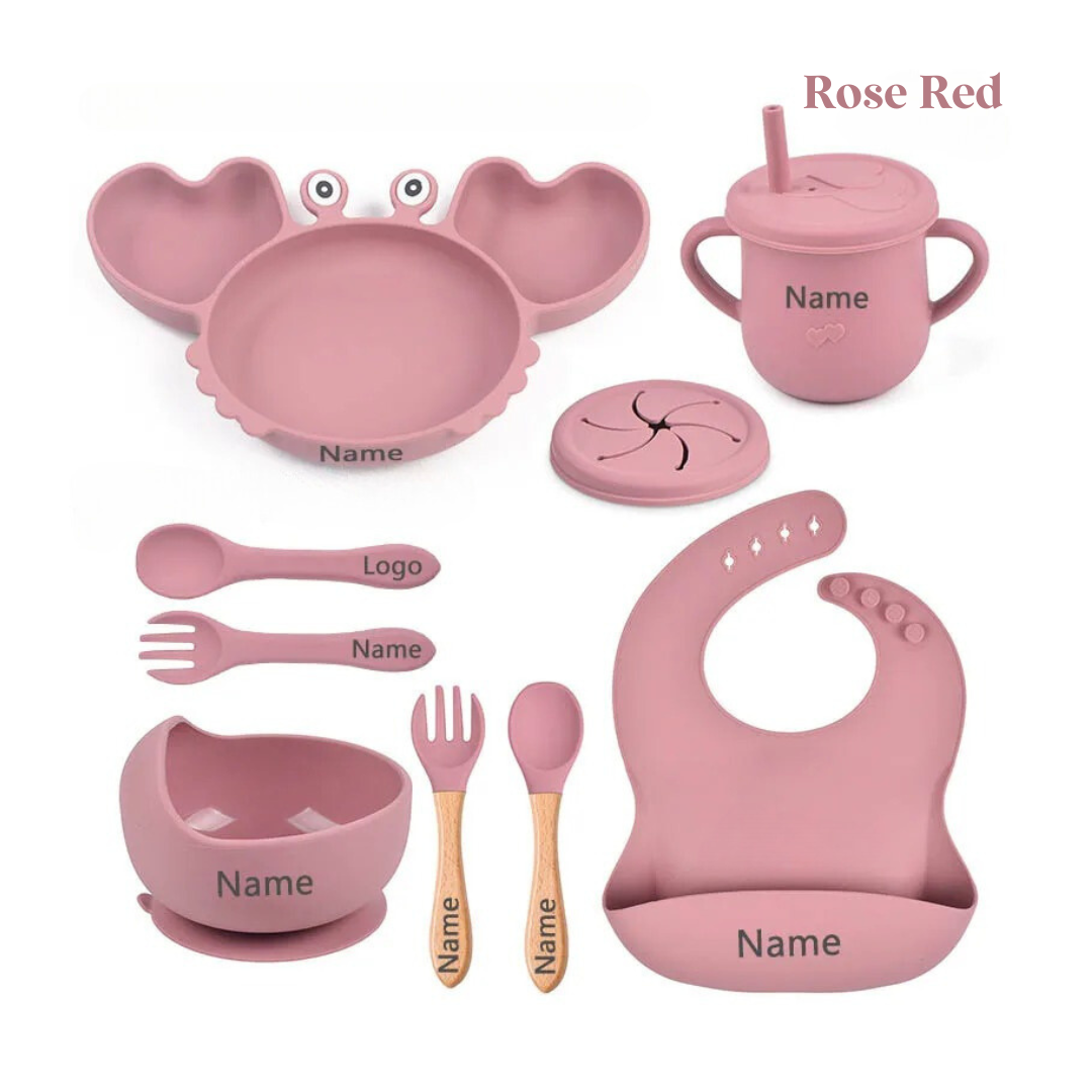 Crab Plate For Baby Silicone Tableware Suction Bowl Plate Tray Bibs Spoon Personalized Name Baby's Name Feeding Set For Kids