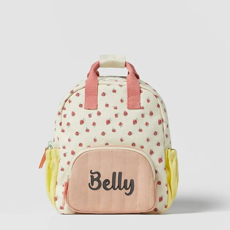 Name Embroidered Strawberry Backpack