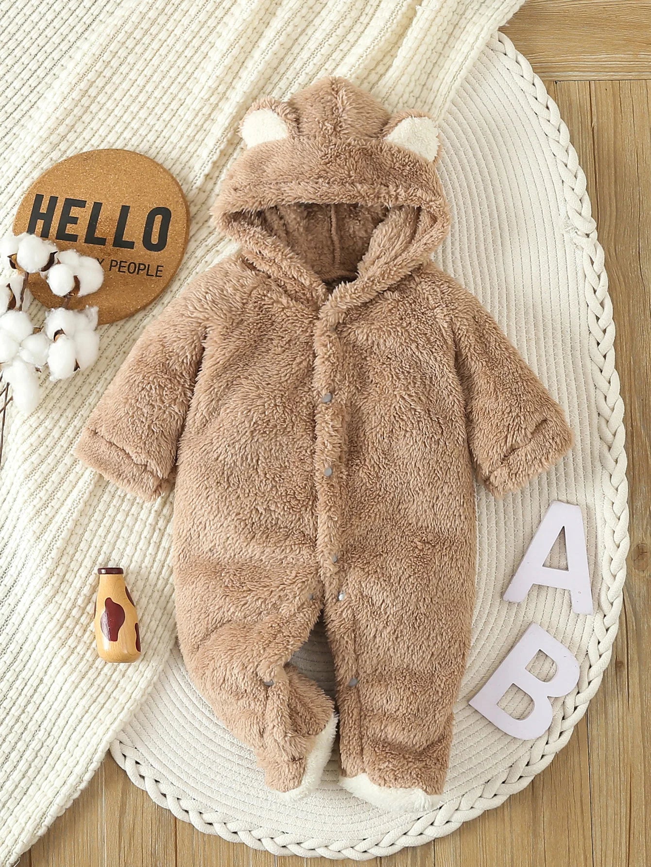 Autumn Winter Newborn Baby Rompers | Warm Fleece Hooded Jumpsuits 0–12M