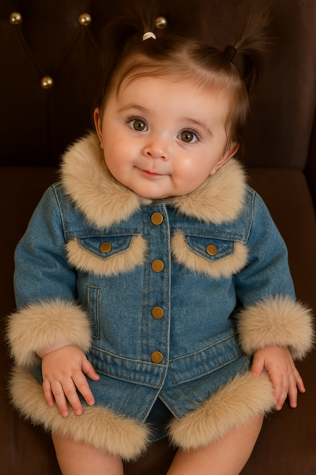 Retro Denim Faux Fur Kids Set | Autumn 2-Piece Jacket & Skirt Outfit
