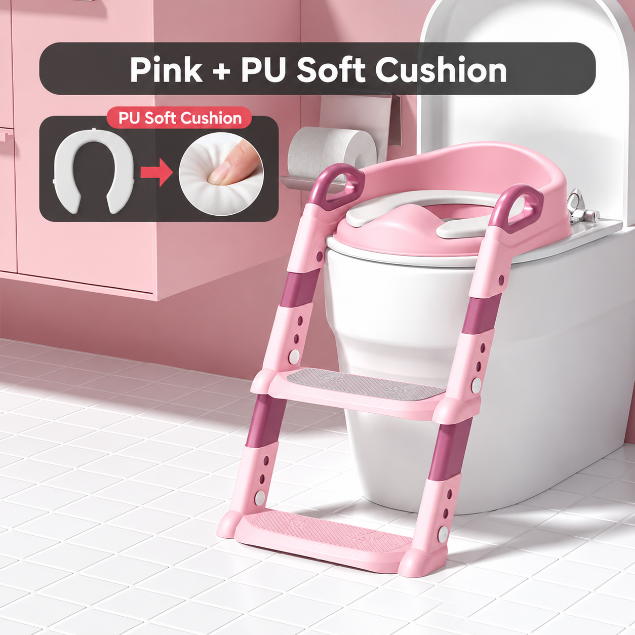 Toddler Potty Training Seat with Step Stool Ladder, Adjustable Toilet Seat with Handles & Non-Slip Steps