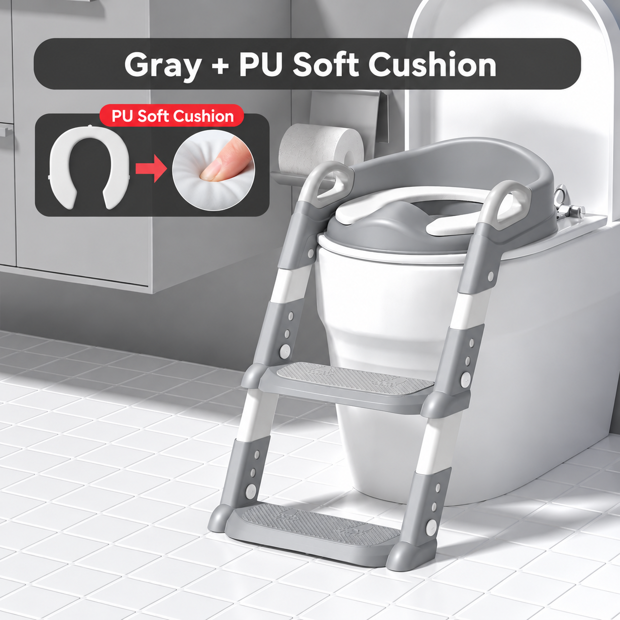 Toddler Potty Training Seat with Step Stool Ladder, Adjustable Toilet Seat with Handles & Non-Slip Steps