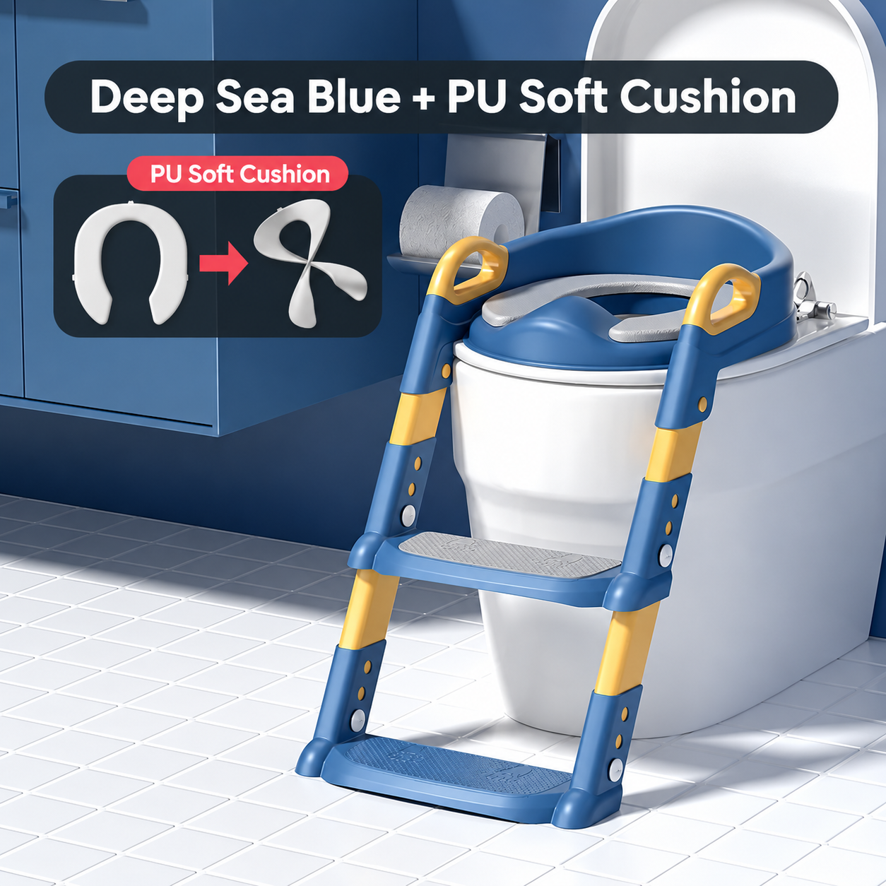 Toddler Potty Training Seat with Step Stool Ladder, Adjustable Toilet Seat with Handles & Non-Slip Steps