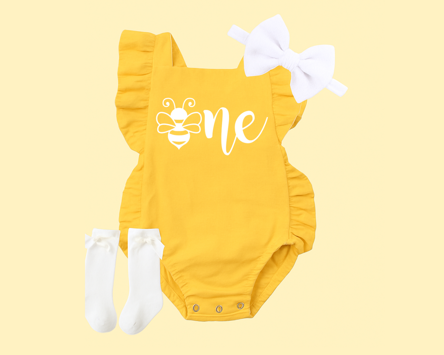 1st Birthday Girl Outfit – Bumble Bee Birthday Romper, Bee-Day Smash Cake Outfit for Baby