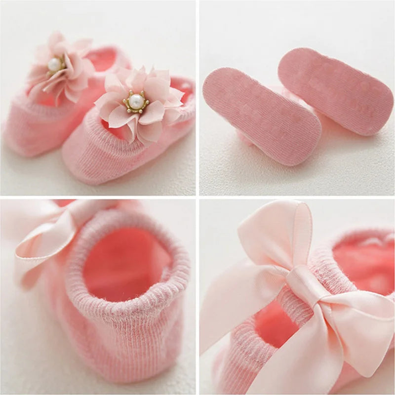 3 Pairs/Lot Lace Flower Newborn Baby Socks