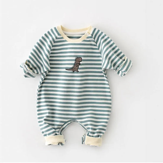 Dino Embroidered Long Sleeve Striped Jumpsuit