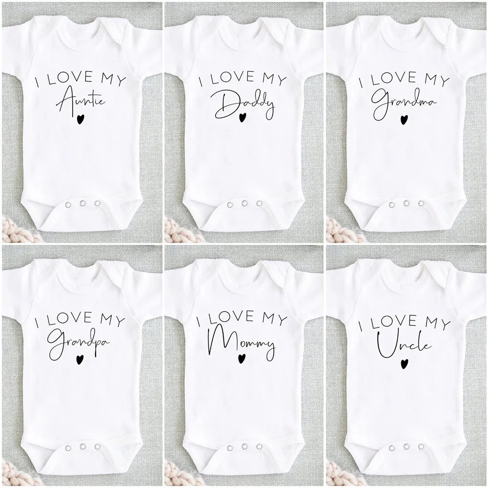 I Love My Daddy/auntie/mommy/uncle Boys Girls Newborn Baby Bodysuit Newborn Casual Round Neck Jumpsuit Funny Print Clothes