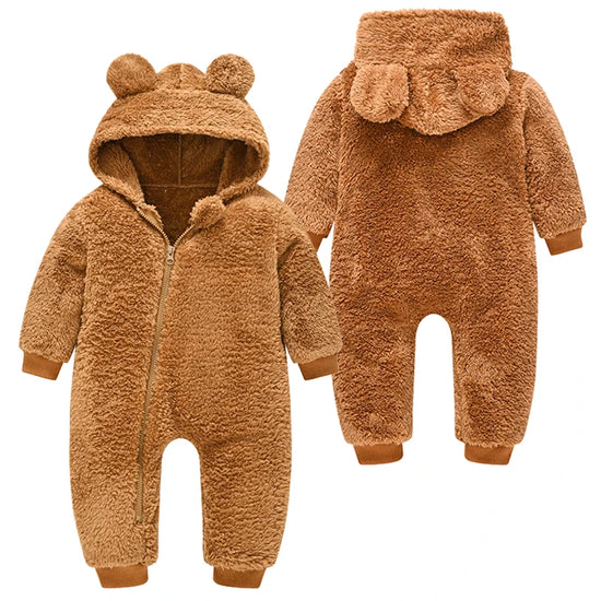 Baby Bear Plush Hooded Romper – Warm and Cozy Overall