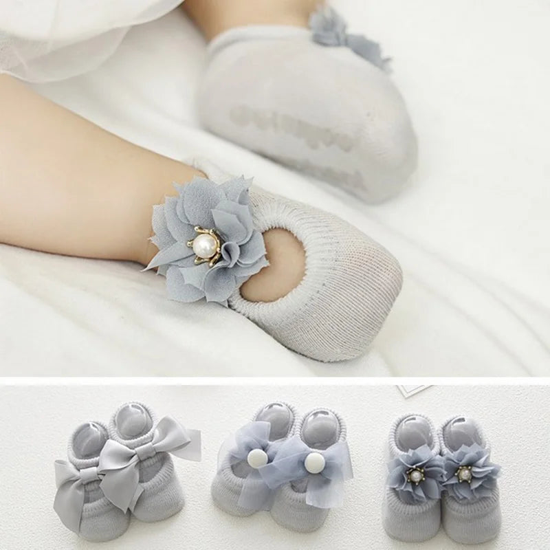 3 Pairs/Lot Lace Flower Newborn Baby Socks