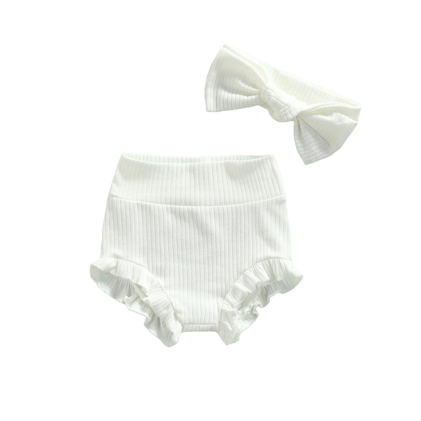Baby Girl Ruffle Bloomers & Bow Set – Cotton Lace Diaper Cover Shorts for Newborns & Toddlers