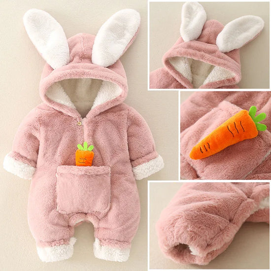 Warm Fleece Bunny Baby Romper