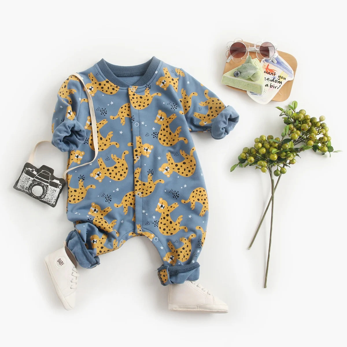 Baby Cartoon Print Romper | Soft Newborn Footed Onesie