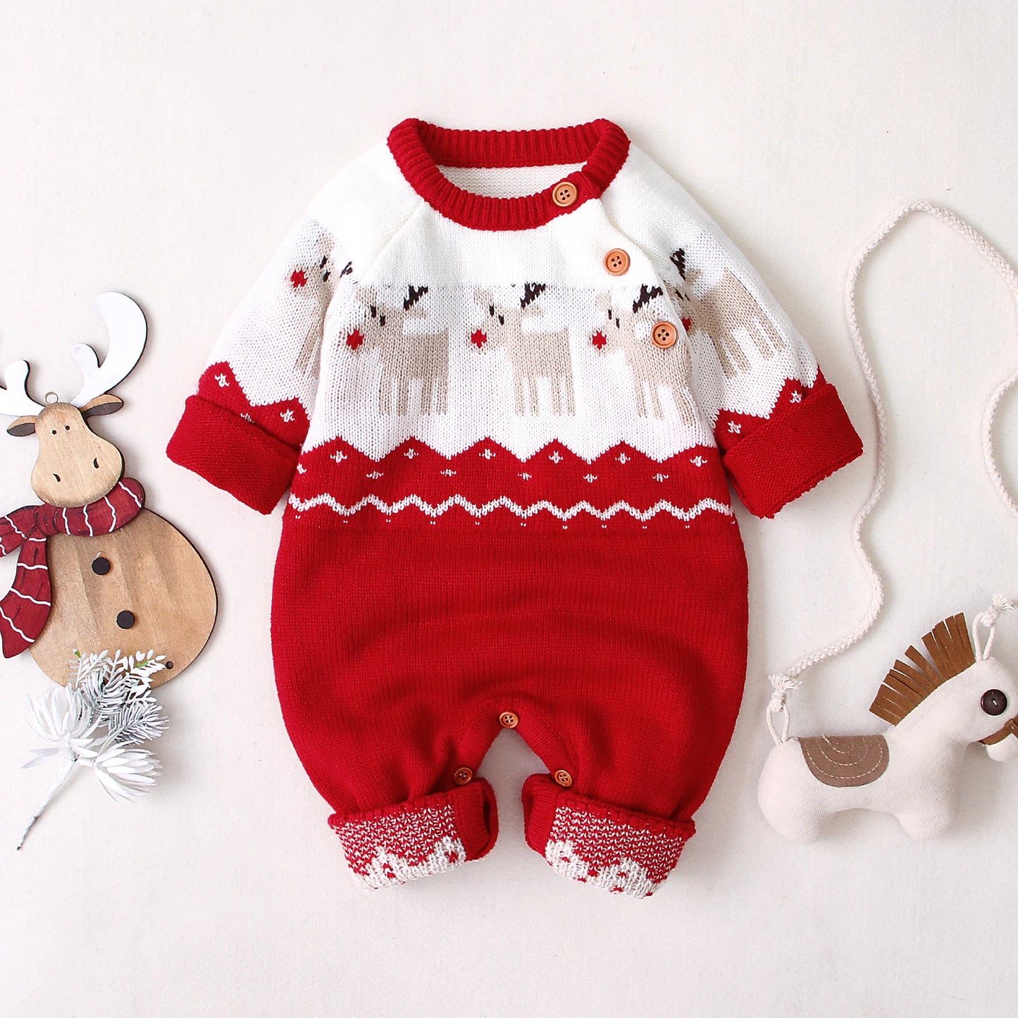 Baby Sweater Christmas Romper Reindeer Long Sleeve Elk Printed Jumpsuit New Year's Costume 3-18 M