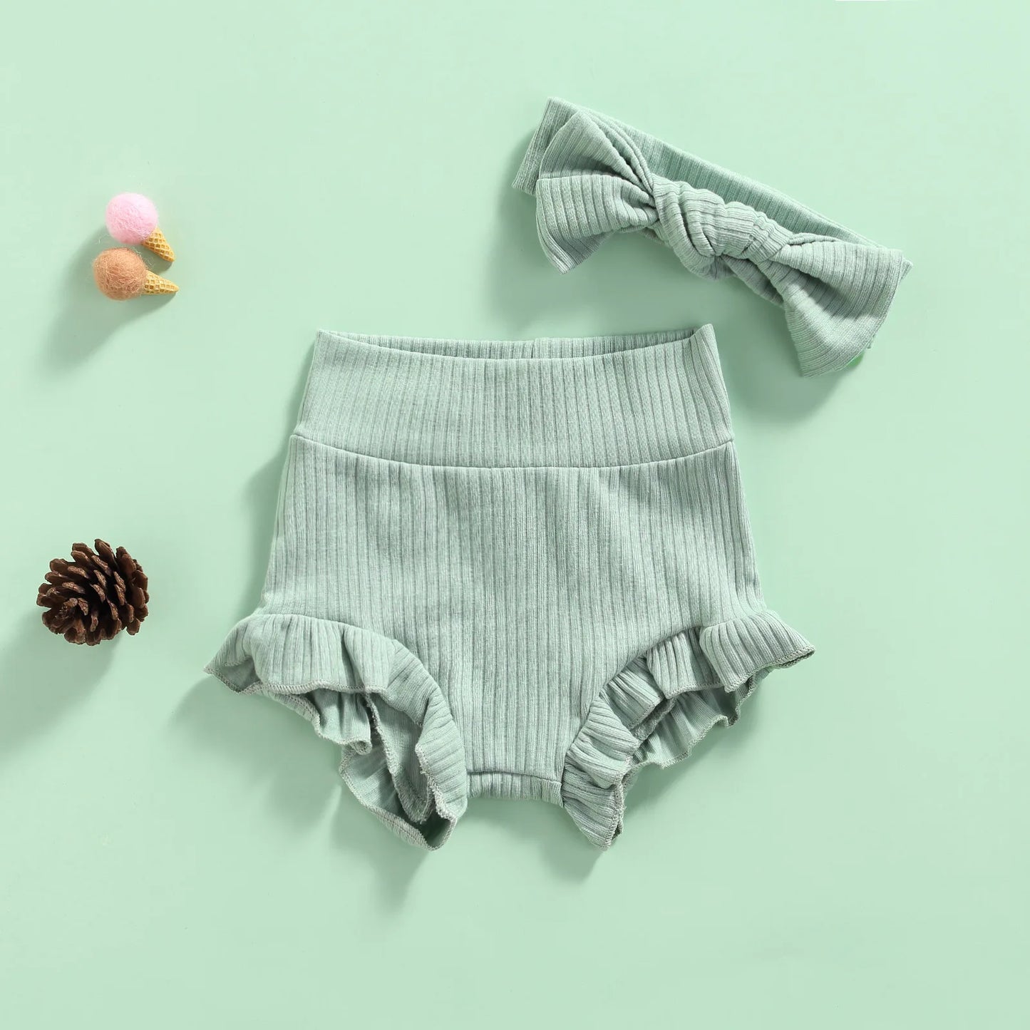 Baby Girl Ruffle Bloomers & Bow Set – Cotton Lace Diaper Cover Shorts for Newborns & Toddlers