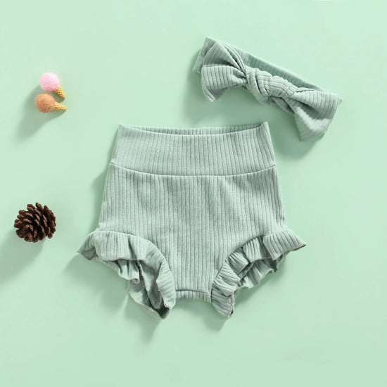 Baby Girl Ruffle Bloomers & Bow Set – Cotton Lace Diaper Cover Shorts for Newborns & Toddlers