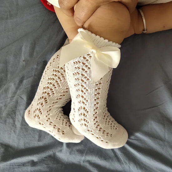 Girls vintage Style Bow Knee High Fishnet Socks