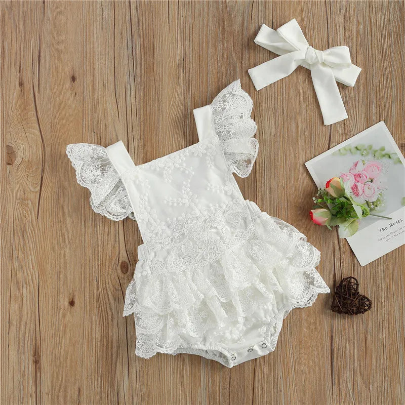 Baby lace ruffle sales romper
