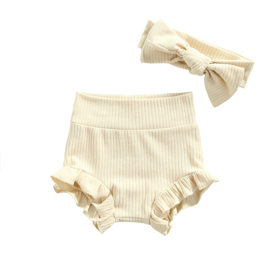 Baby Girl Ruffle Bloomers & Bow Set – Cotton Lace Diaper Cover Shorts for Newborns & Toddlers