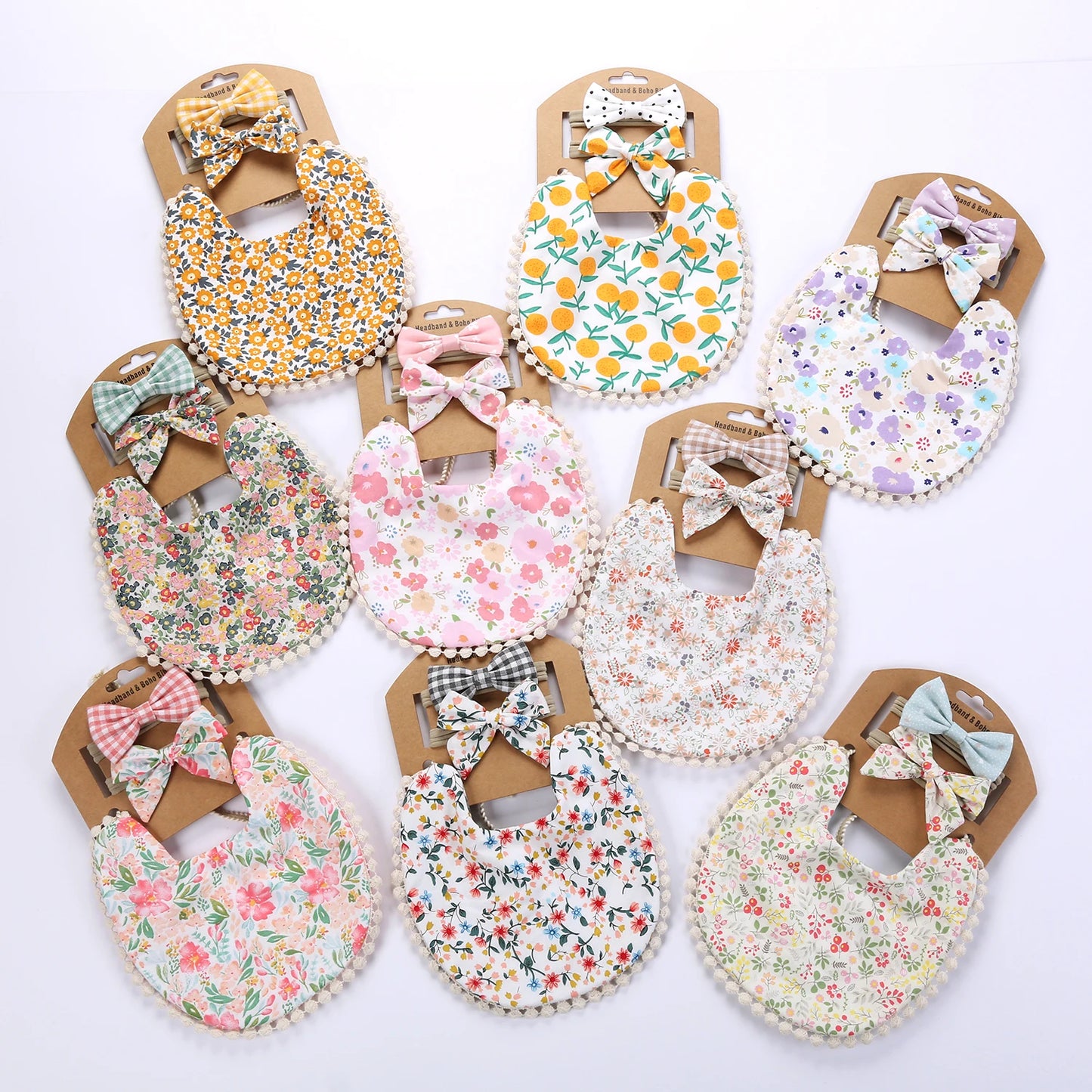 3-Piece Baby Bib & Headband Set – Cotton Pom Pom Bib with Matching Bow