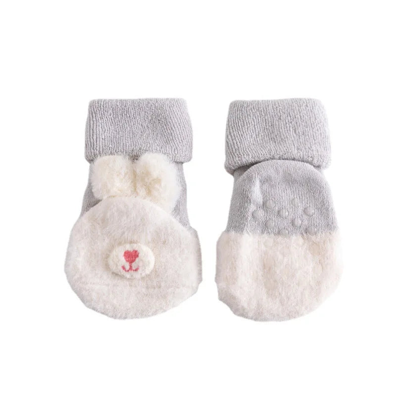 Non-Slip Baby Fuzzy Socks with Bear Face | Warm Plush Infant Socks for Newborns & Toddlers