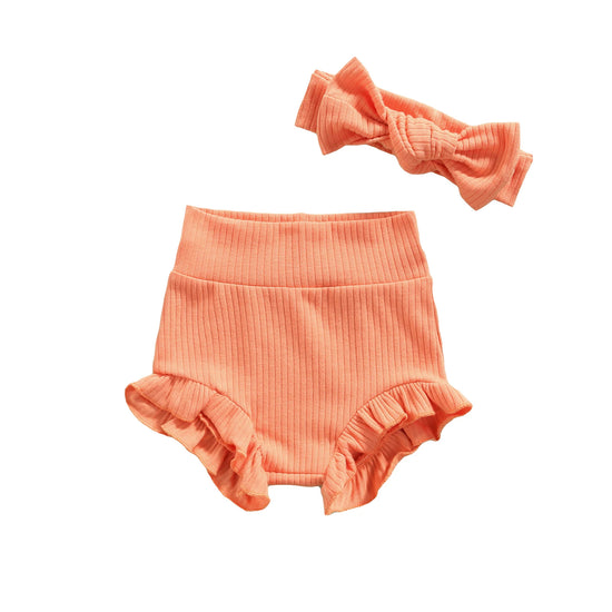 Baby Girl Ruffle Bloomers & Bow Set – Cotton Lace Diaper Cover Shorts for Newborns & Toddlers