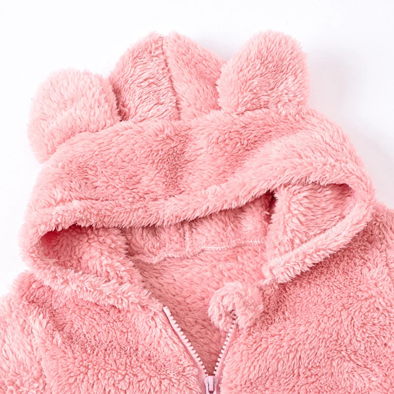 Baby Bear Plush Hooded Romper – Warm and Cozy Overall