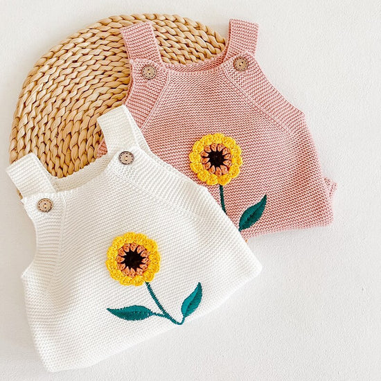 Sunflower Knitted baby Romper