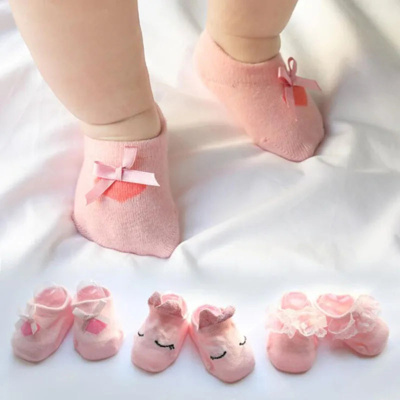 3 Pairs/Lot Lace Flower Newborn Baby Socks