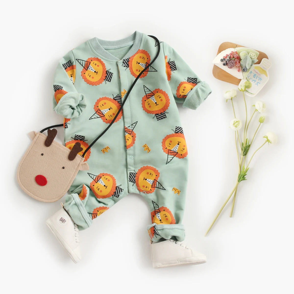 Baby Cartoon Print Romper | Soft Newborn Footed Onesie