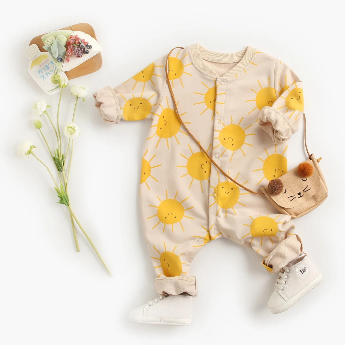 Baby Cartoon Print Romper | Soft Newborn Footed Onesie