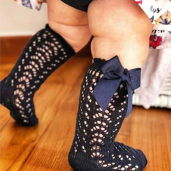 Girls vintage Style Bow Knee High Fishnet Socks