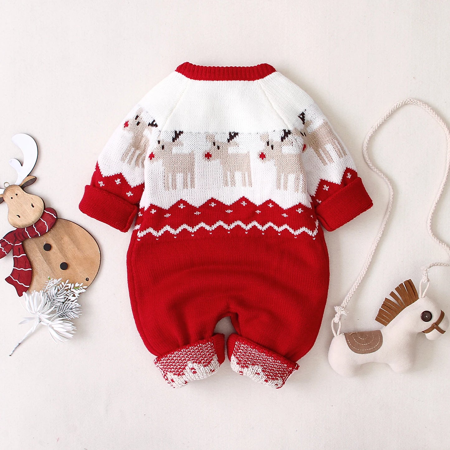 Baby Sweater Christmas Romper Reindeer Long Sleeve Elk Printed Jumpsuit New Year's Costume 3-18 M