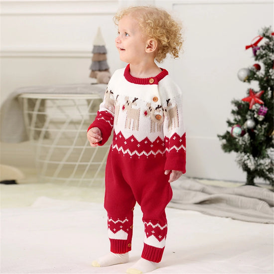 Baby Sweater Christmas Romper Reindeer Long Sleeve Elk Printed Jumpsuit New Year's Costume 3-18 M