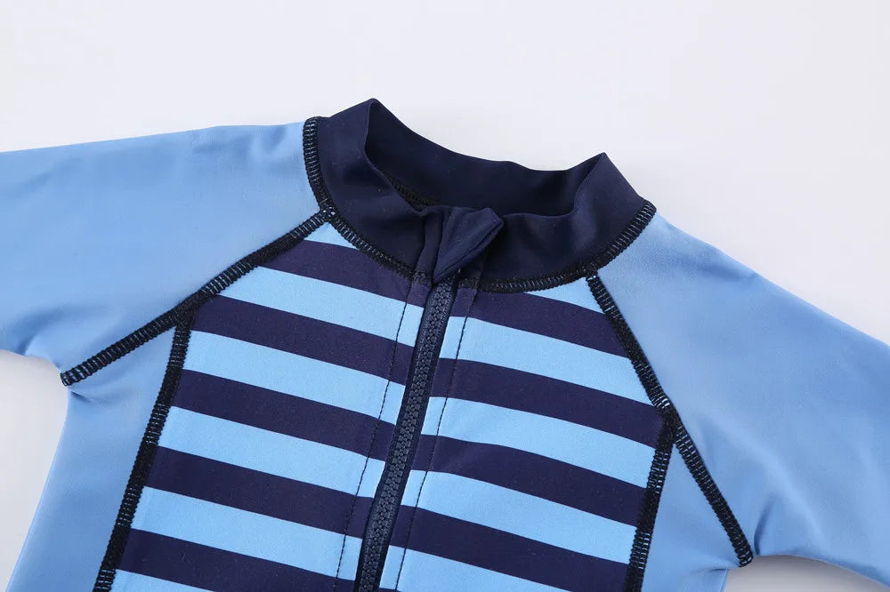 Baby Boy Swimsuit With Hat | UPF50+ Sun Protection Swimwear | Long Sleeve Beach & Pool Outfit