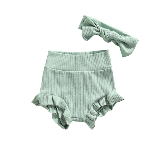 Baby Girl Ruffle Bloomers & Bow Set – Cotton Lace Diaper Cover Shorts for Newborns & Toddlers