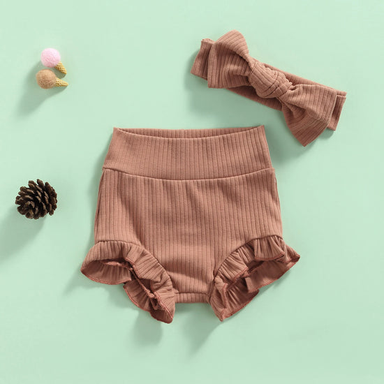 Baby Girl Ruffle Bloomers & Bow Set – Cotton Lace Diaper Cover Shorts for Newborns & Toddlers