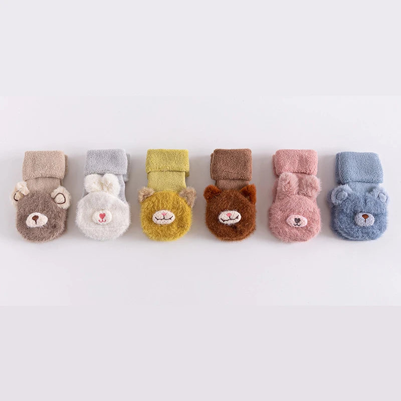 Non-Slip Baby Fuzzy Socks with Bear Face | Warm Plush Infant Socks for Newborns & Toddlers