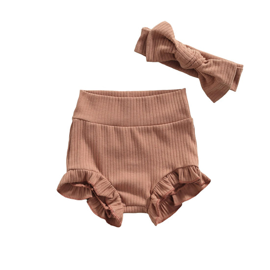 Baby Girl Ruffle Bloomers & Bow Set – Cotton Lace Diaper Cover Shorts for Newborns & Toddlers