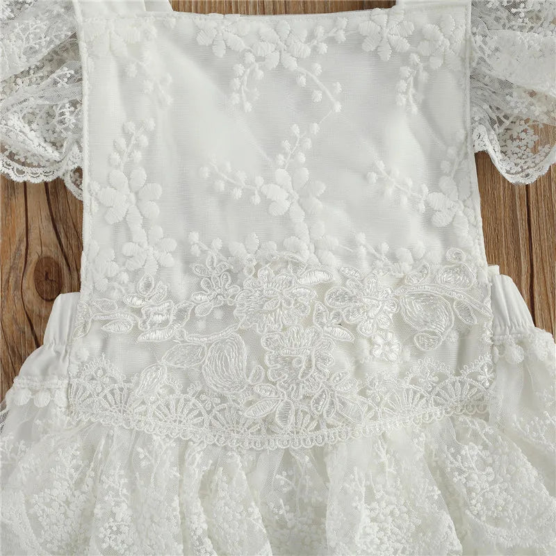 Ruffles Sleeve Baby White  Lace Romper