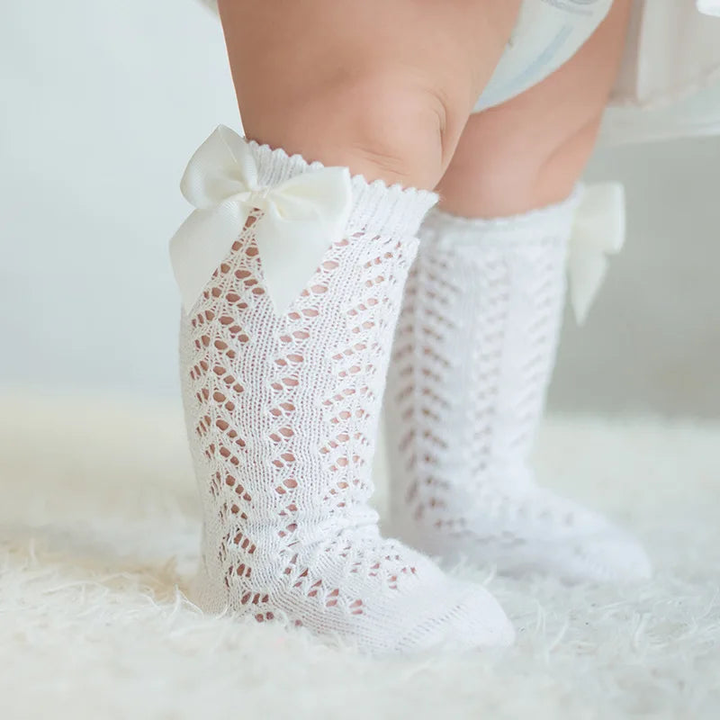 Girls vintage Style Bow Knee High Fishnet Socks