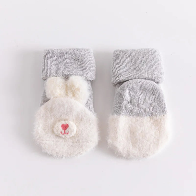 Non-Slip Baby Fuzzy Socks with Bear Face | Warm Plush Infant Socks for Newborns & Toddlers