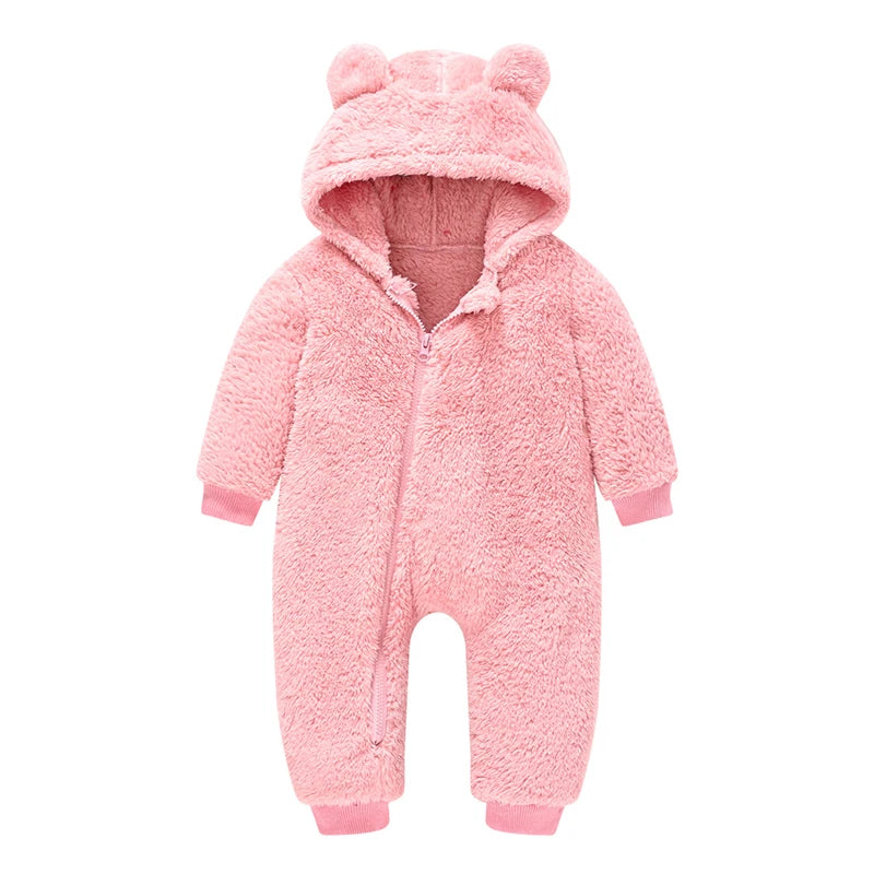 Baby Bear Plush Hooded Romper – Warm and Cozy Overall