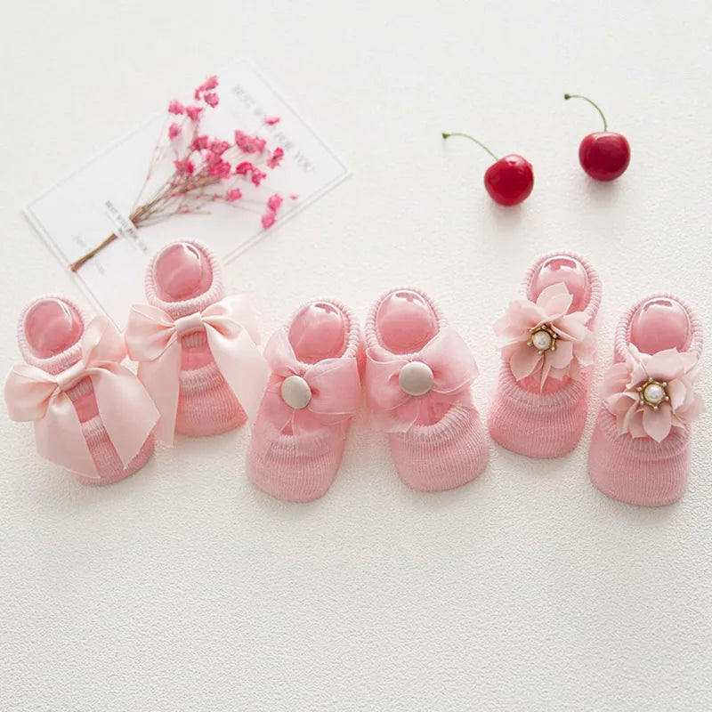 3 Pairs/Lot Lace Flower Newborn Baby Socks