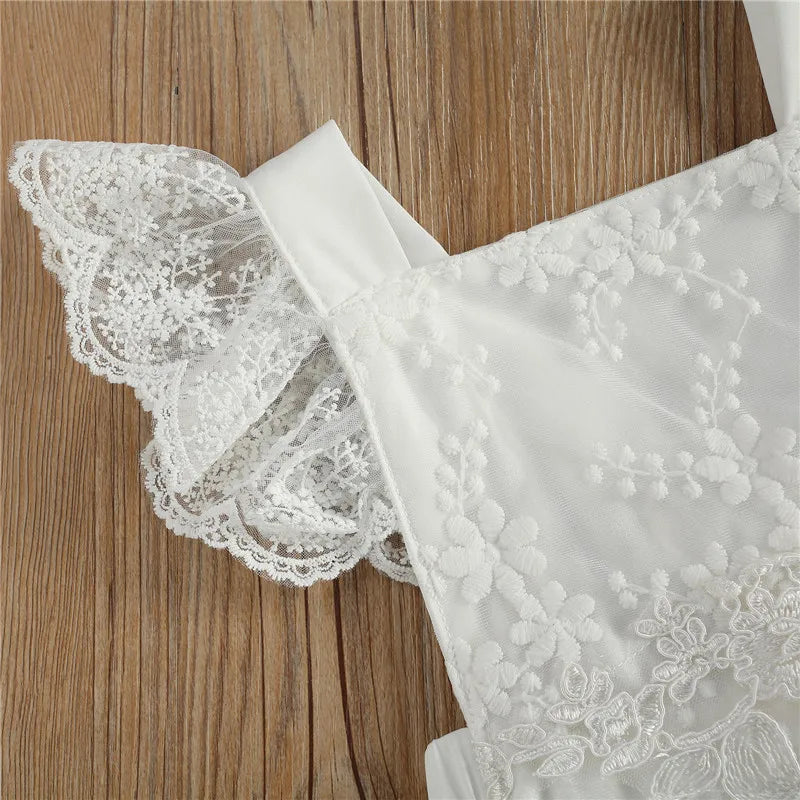 Ruffles Sleeve Baby White  Lace Romper