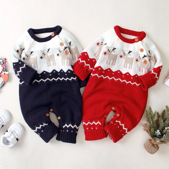 Baby Sweater Christmas Romper Reindeer Long Sleeve Elk Printed Jumpsuit New Year's Costume 3-18 M