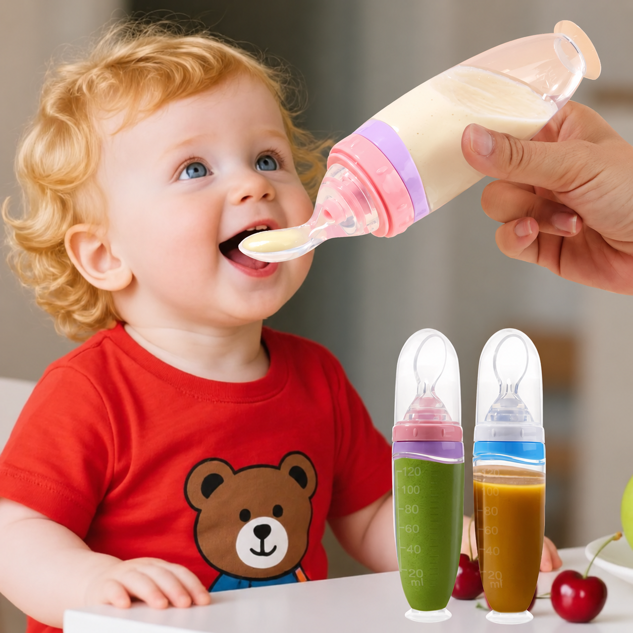 Baby Silicone Squeeze Feeder with Detachable Spoon