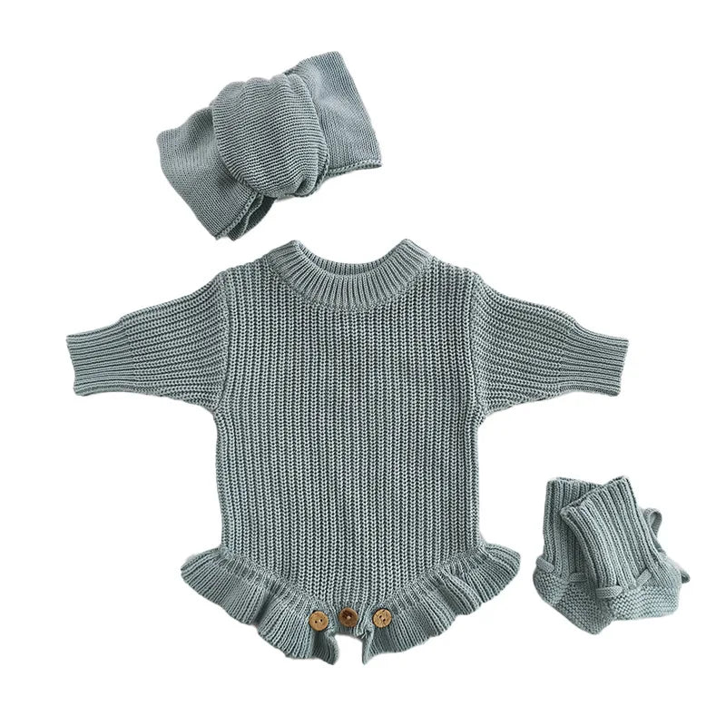 Personalized Baby Knit Sweater Romper Set with Name | Custom Newborn Outfit