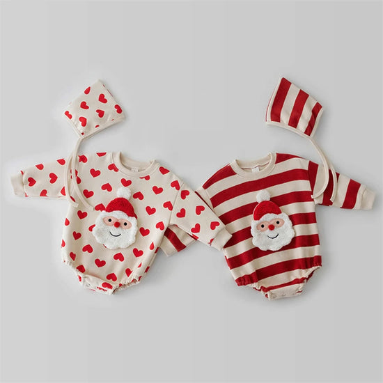 Christmas Baby Santa Claus Sweater Romper & Hat Set – Red & White Striped Holiday Outfit for Kids