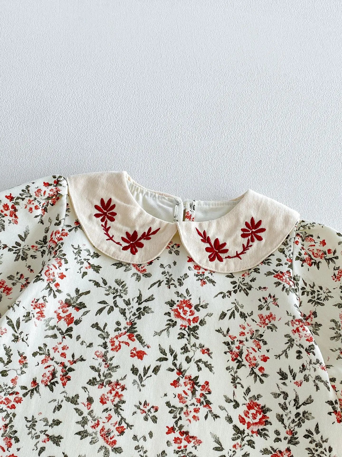 Baby Girl Floral Blouse & Red Striped Suspender Bloomer Set