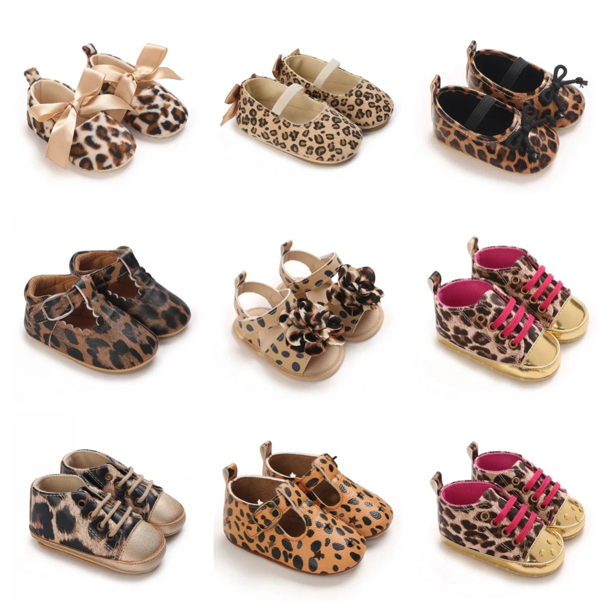 Baby girl leopard print shoes in animal print ballet flats, sandals, Mary Janes and sneaker styles